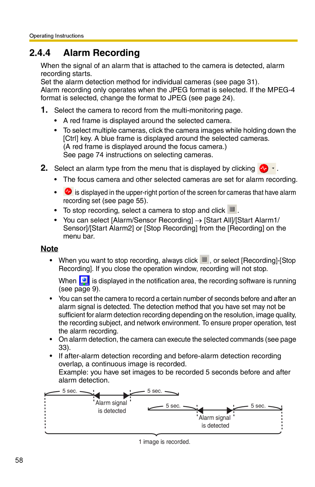 Panasonic BB-HNP15A operating instructions Alarm Recording 