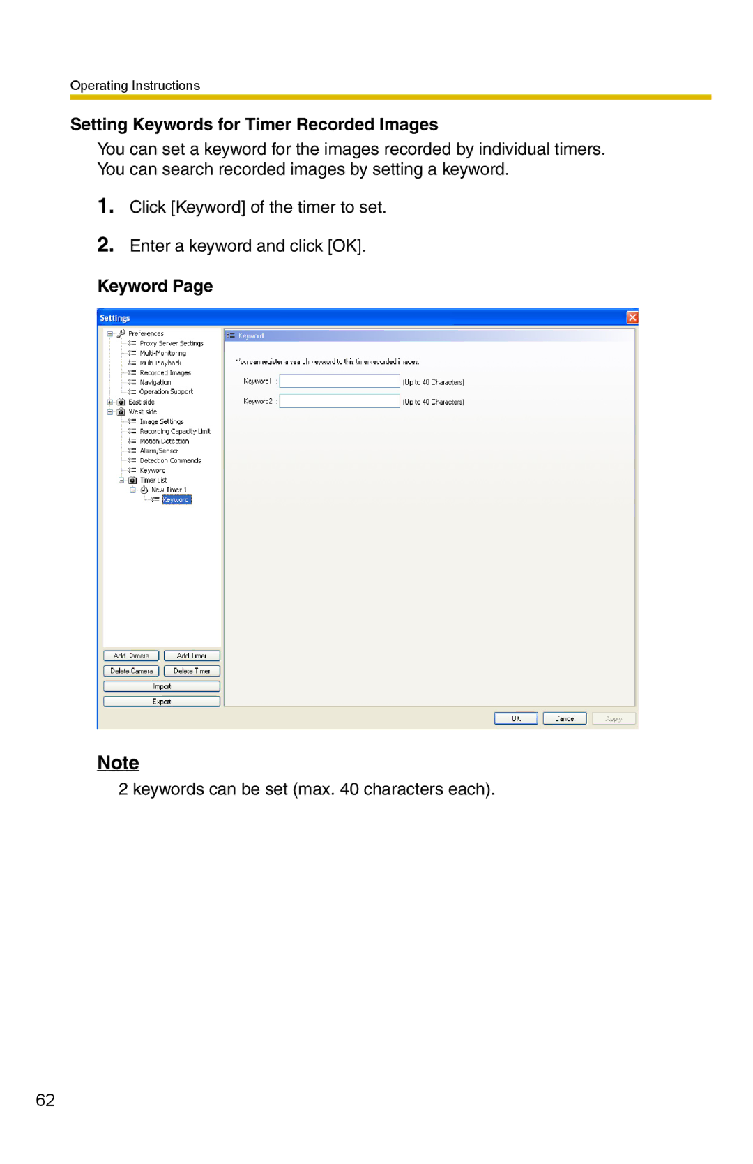 Panasonic BB-HNP15A operating instructions Setting Keywords for Timer Recorded Images 