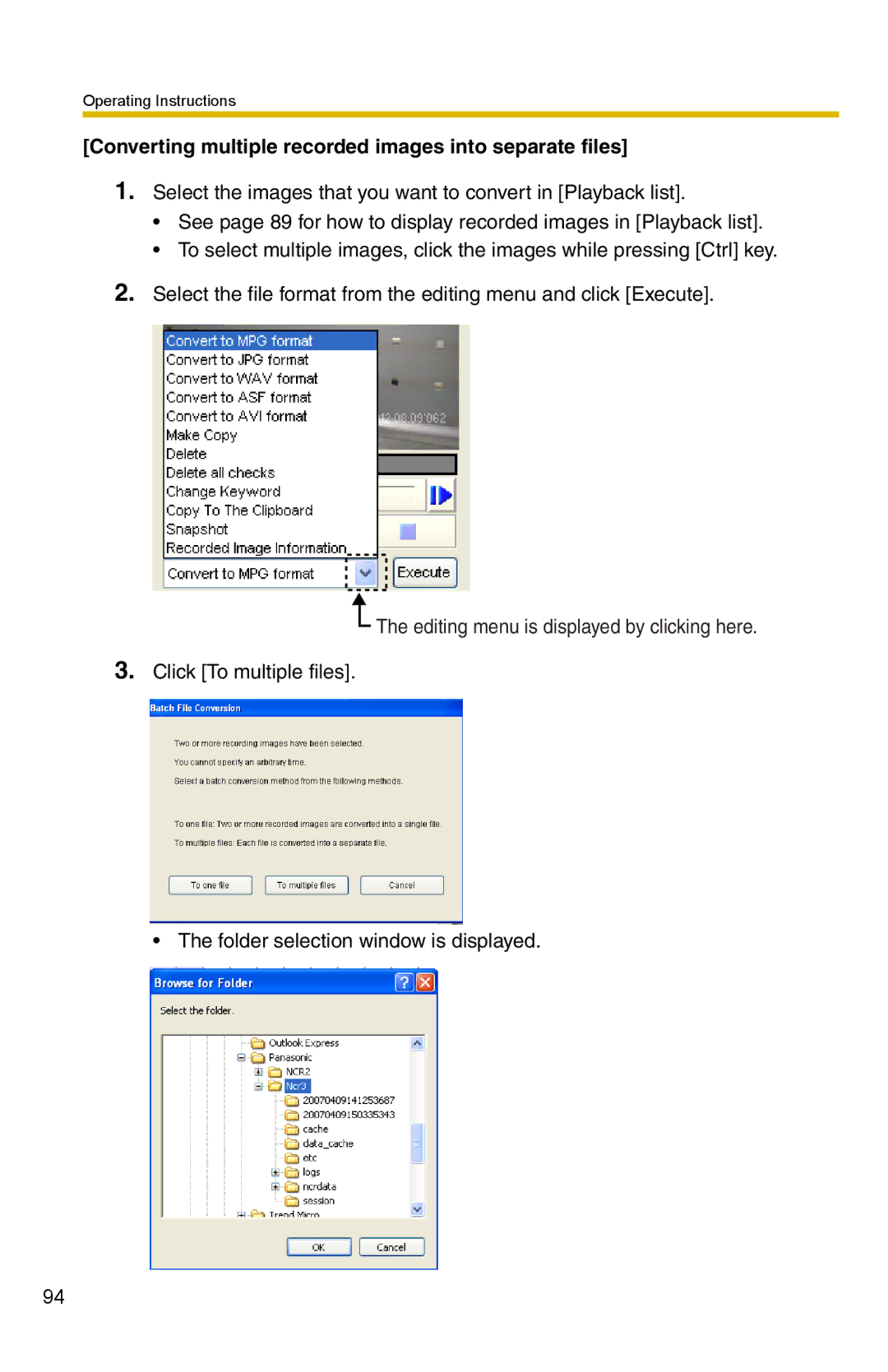 Panasonic BB-HNP15A operating instructions Converting multiple recorded images into separate files 