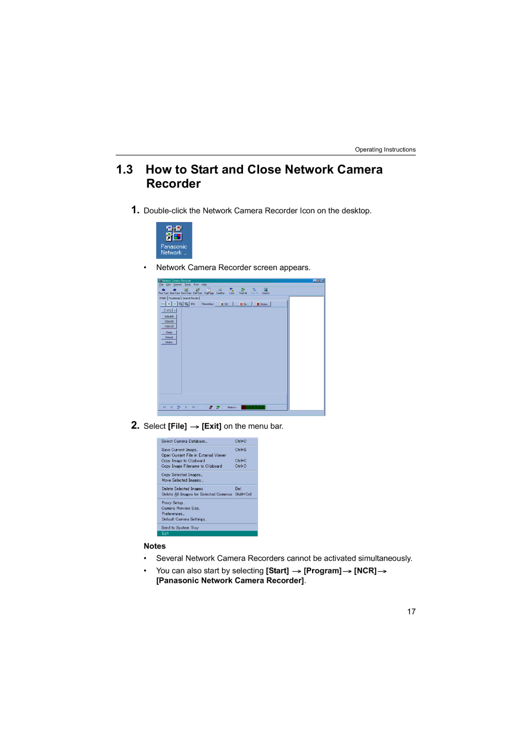 Panasonic BB-HNP60 operating instructions How to Start and Close Network Camera Recorder 