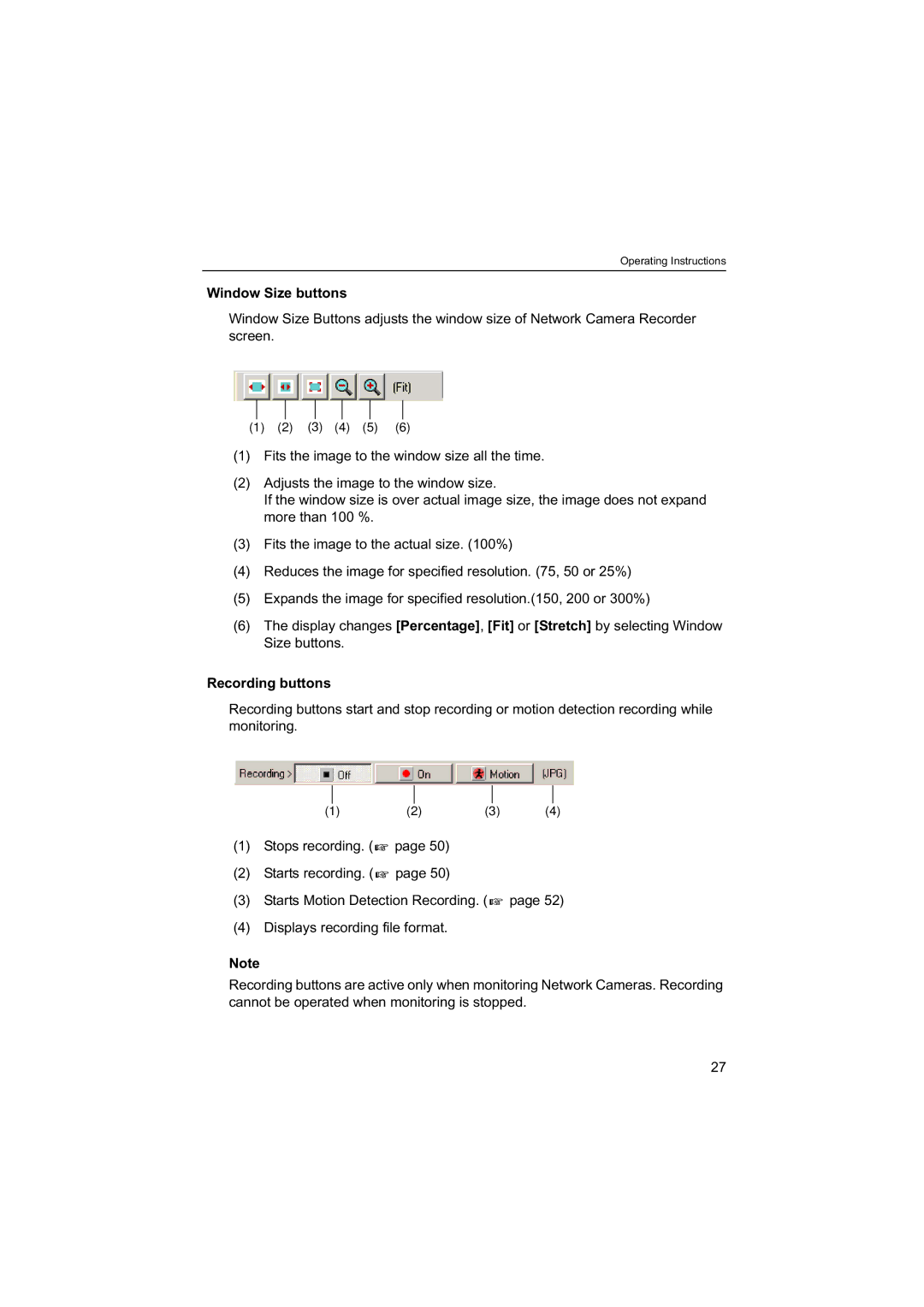 Panasonic BB-HNP60 operating instructions Window Size buttons, Recording buttons 