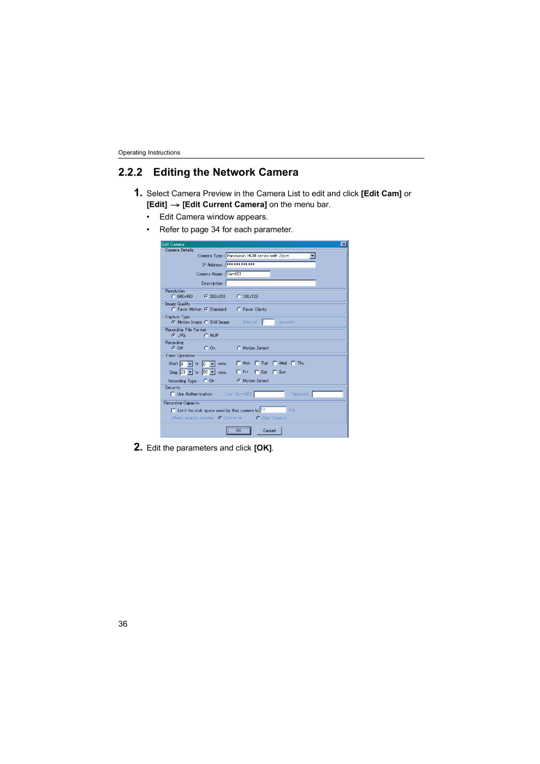 Panasonic BB-HNP60 operating instructions Editing the Network Camera, Edit Edit Current Camera on the menu bar 