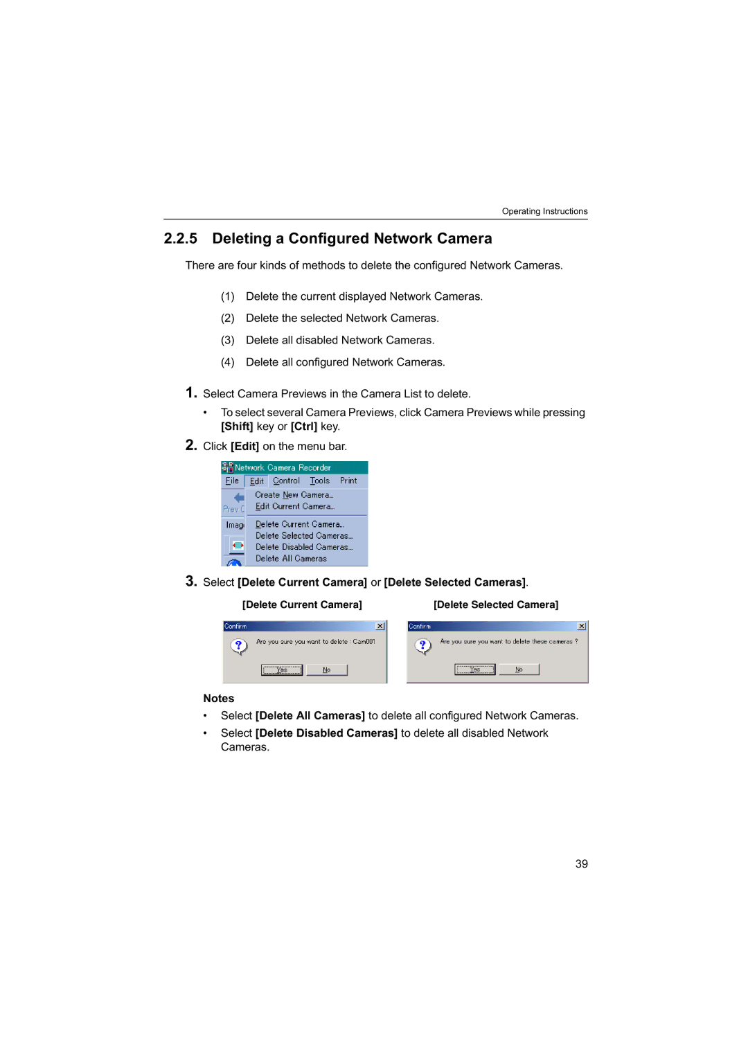 Panasonic BB-HNP60 Deleting a Configured Network Camera, Select Delete Current Camera or Delete Selected Cameras 