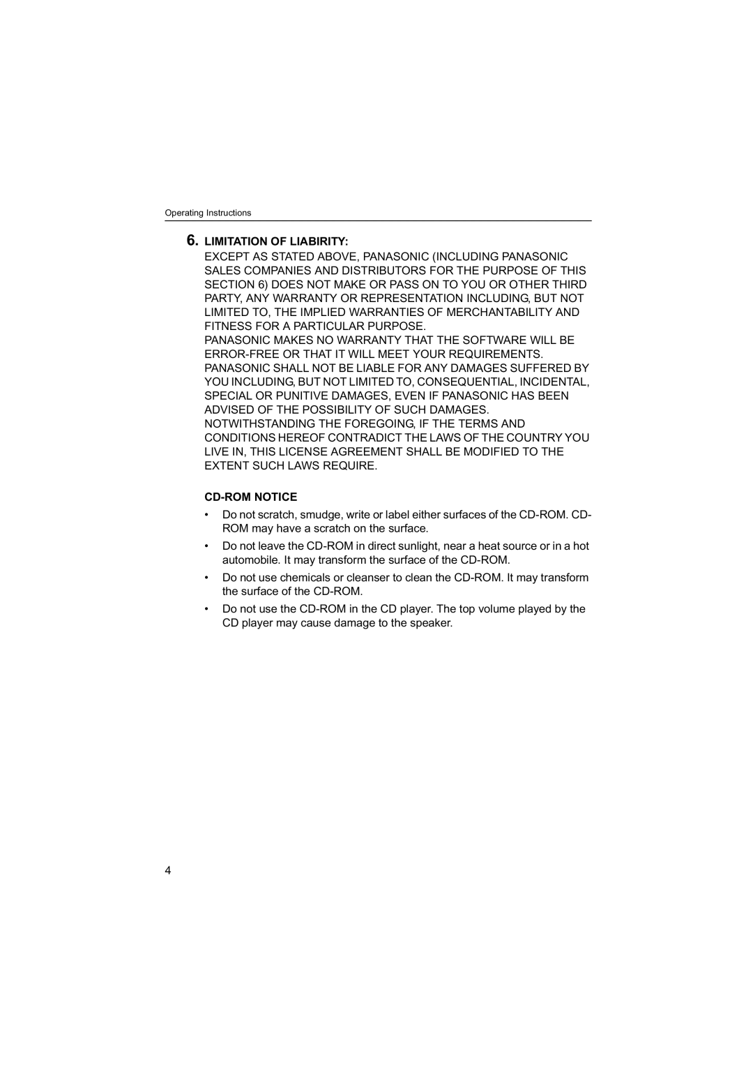 Panasonic BB-HNP60 operating instructions Limitation of Liabirity 