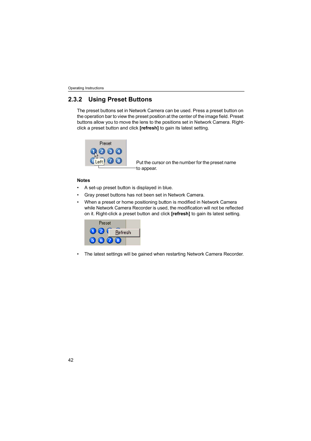 Panasonic BB-HNP60 operating instructions Using Preset Buttons 