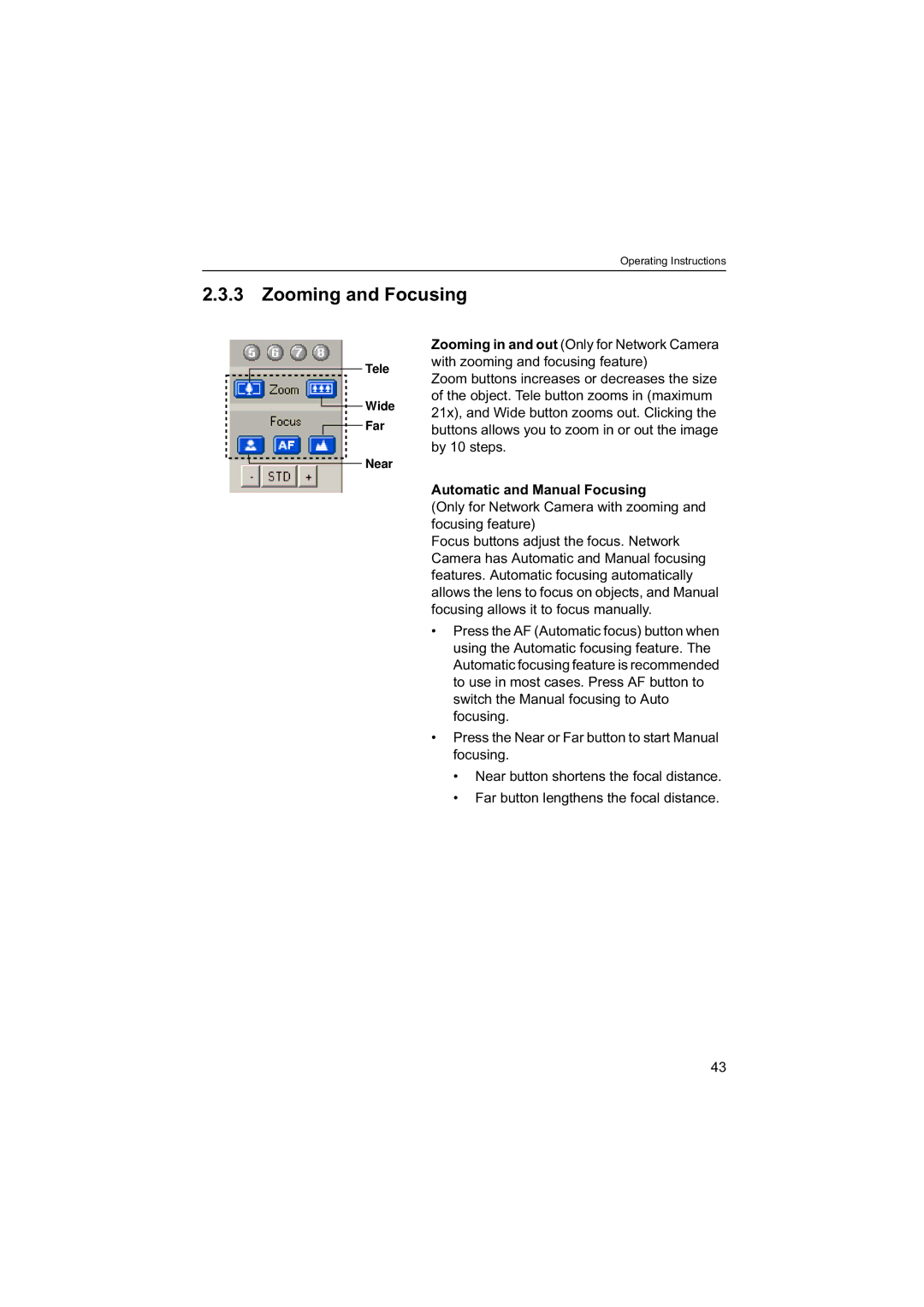 Panasonic BB-HNP60 operating instructions Zooming and Focusing, Automatic and Manual Focusing 