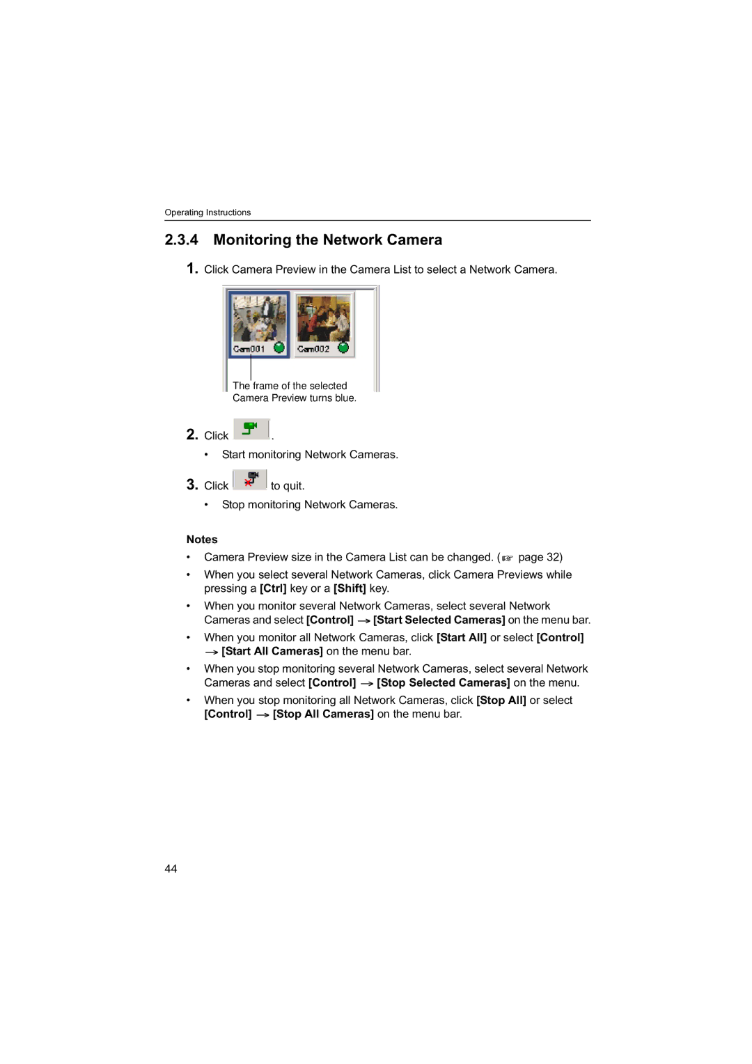 Panasonic BB-HNP60 operating instructions Monitoring the Network Camera, Start All Cameras on the menu bar 