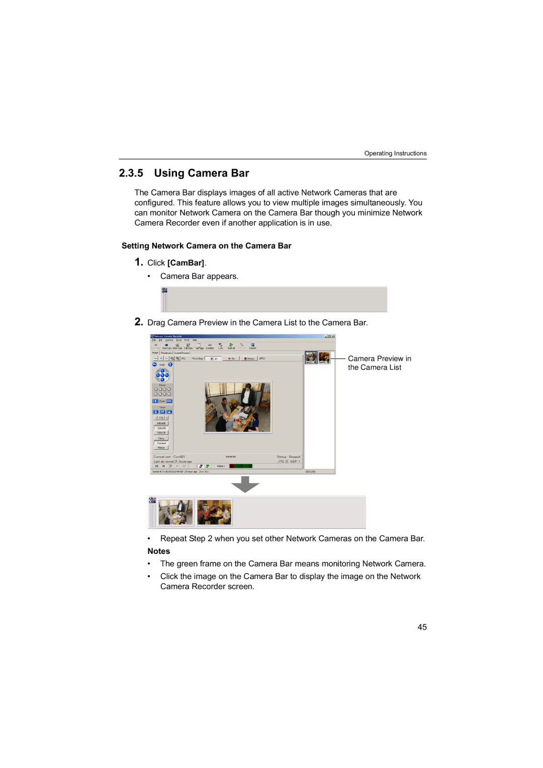 Panasonic BB-HNP60 operating instructions Using Camera Bar, Setting Network Camera on the Camera Bar Click CamBar 