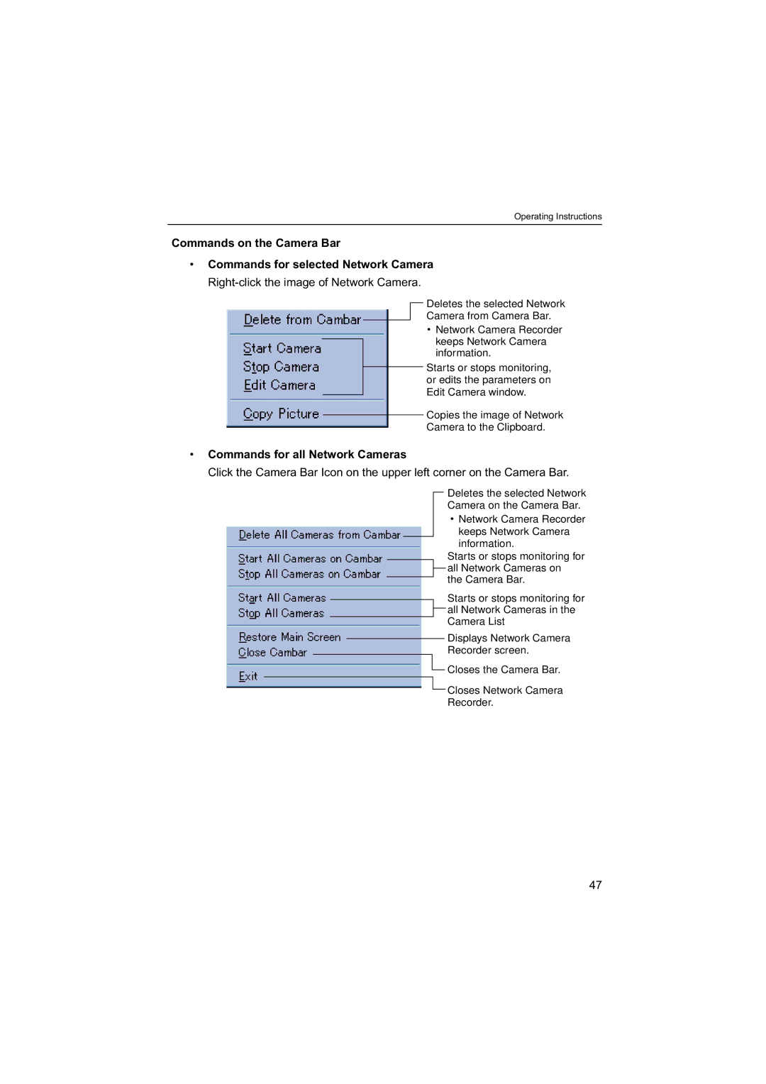 Panasonic BB-HNP60 operating instructions Commands for all Network Cameras 