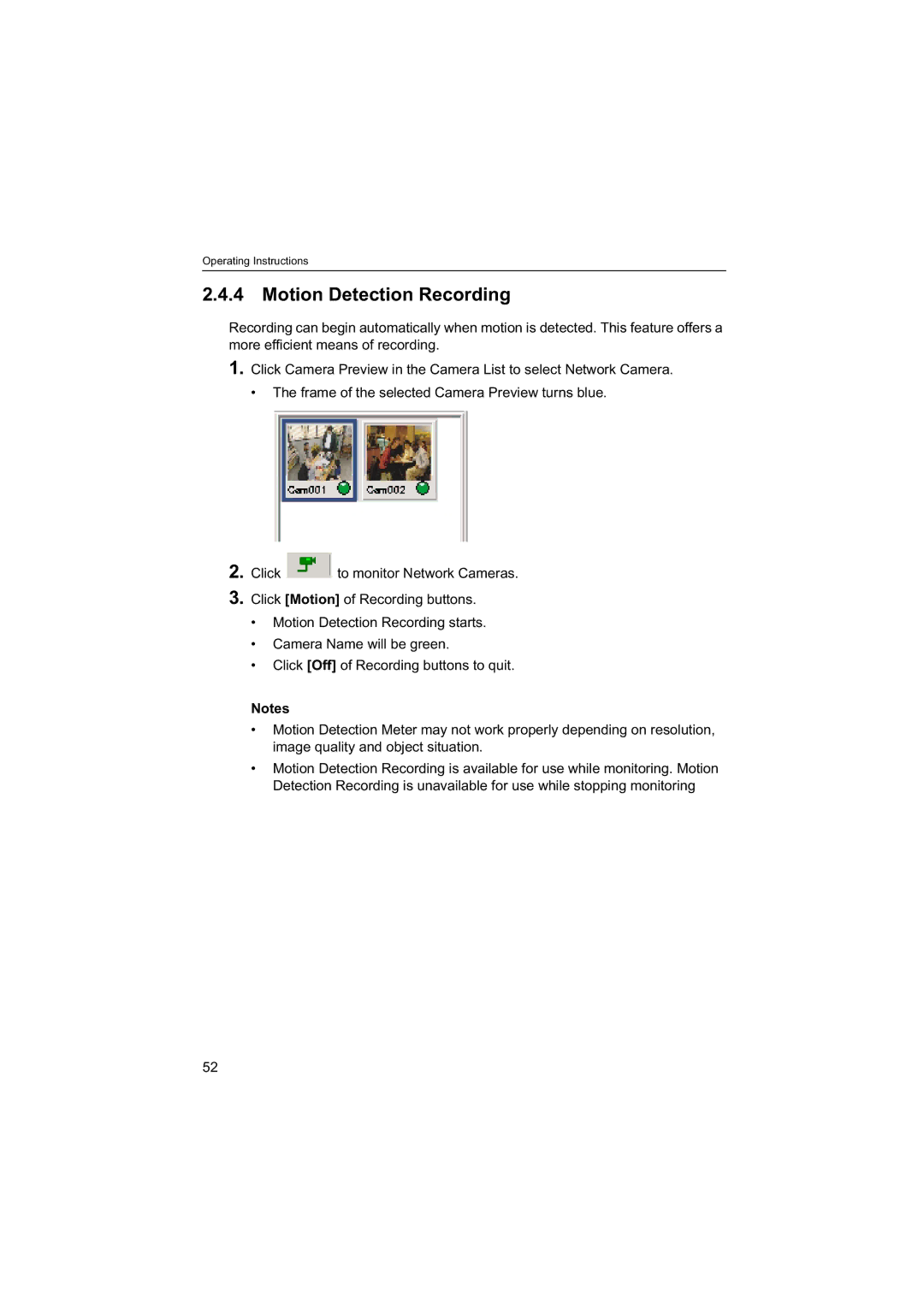 Panasonic BB-HNP60 operating instructions Motion Detection Recording 