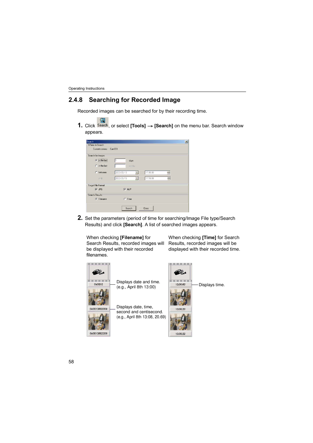 Panasonic BB-HNP60 operating instructions Searching for Recorded Image 