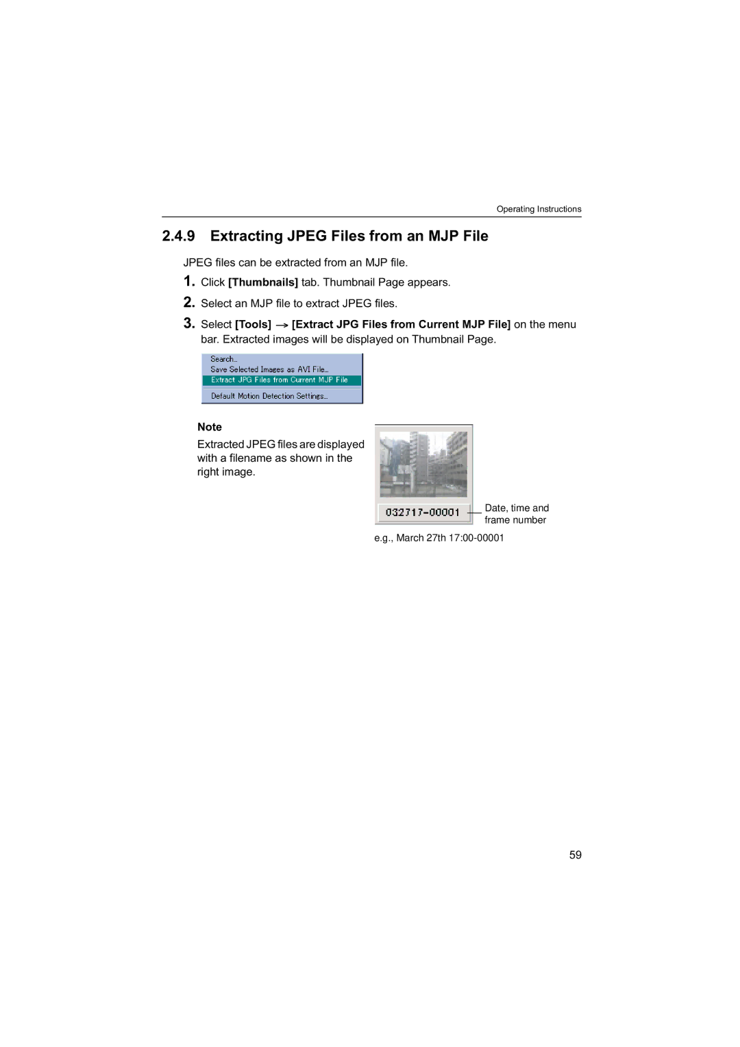 Panasonic BB-HNP60 operating instructions Extracting Jpeg Files from an MJP File 