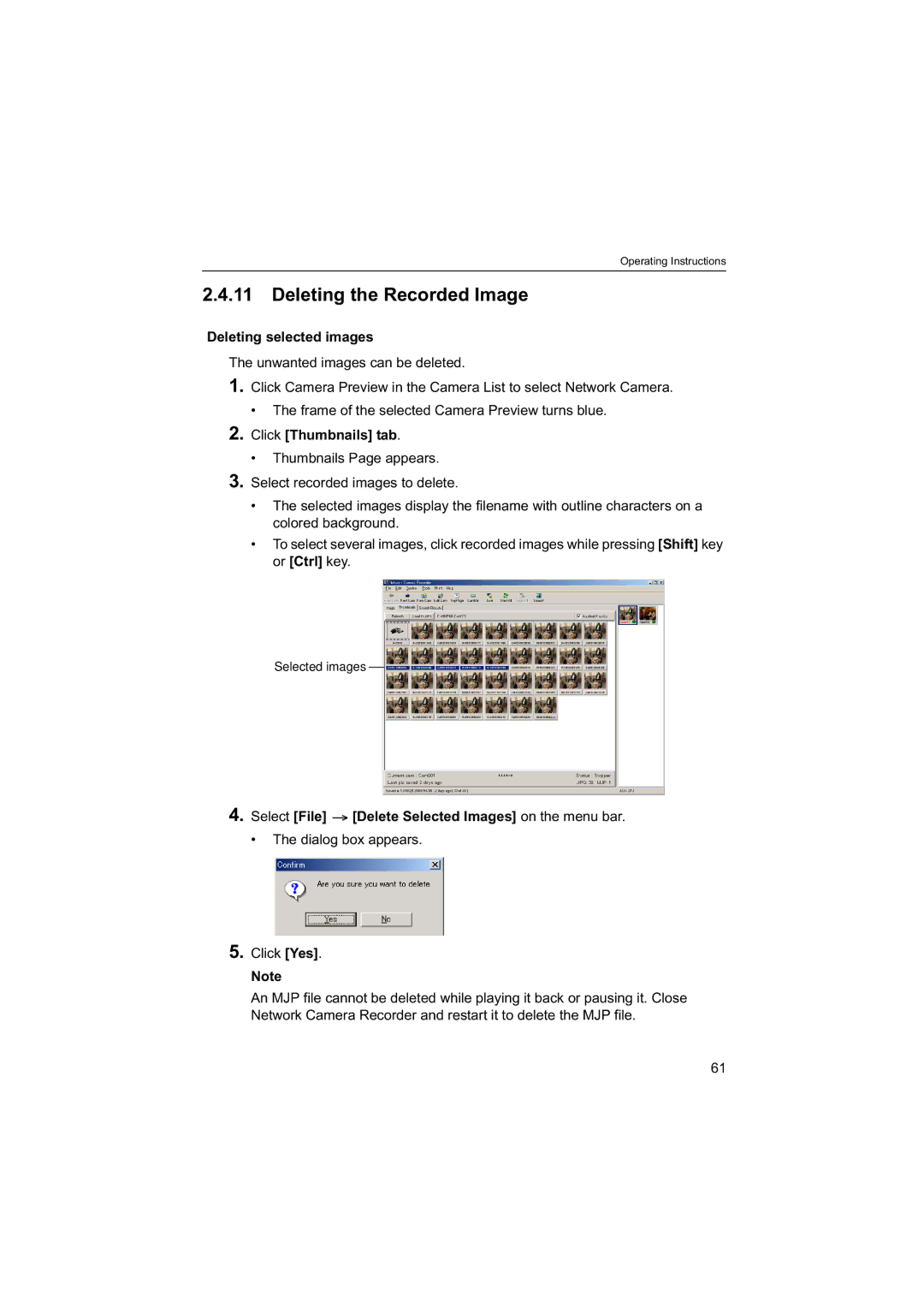 Panasonic BB-HNP60 operating instructions Deleting the Recorded Image, Deleting selected images, Click Thumbnails tab 