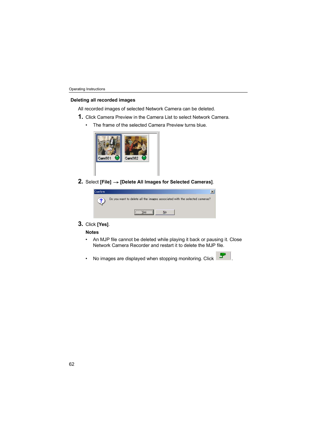 Panasonic BB-HNP60 operating instructions Deleting all recorded images, Select File Delete All Images for Selected Cameras 