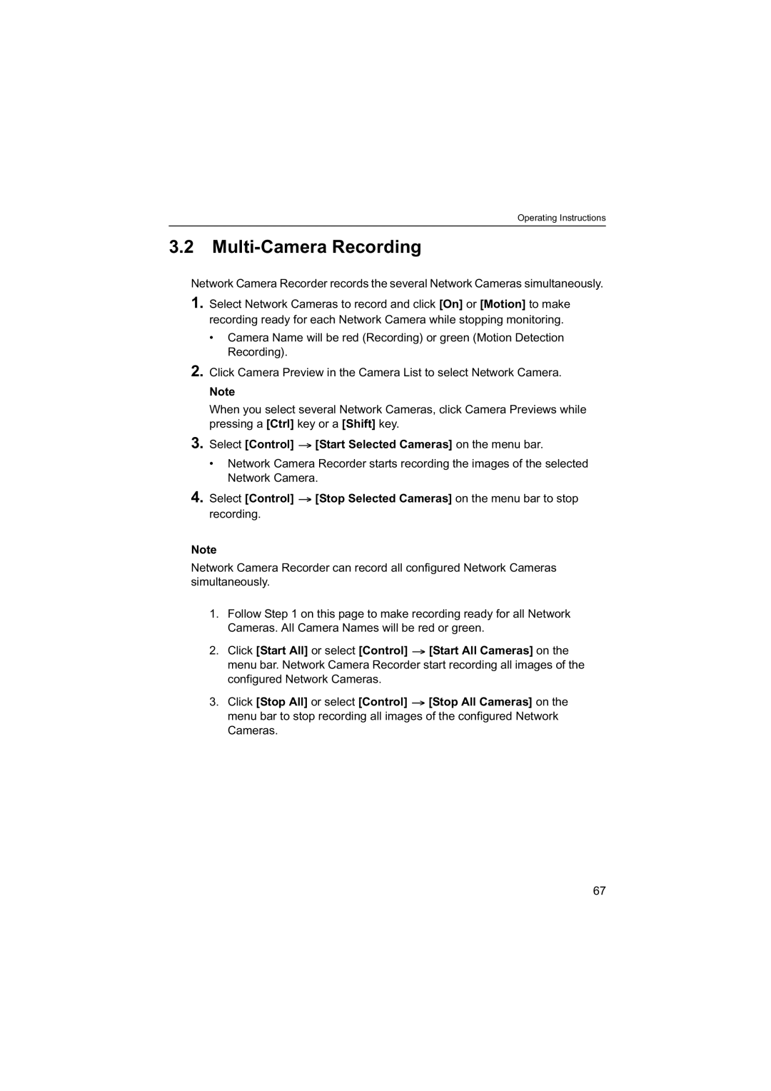 Panasonic BB-HNP60 operating instructions Multi-Camera Recording, Select Control Start Selected Cameras on the menu bar 