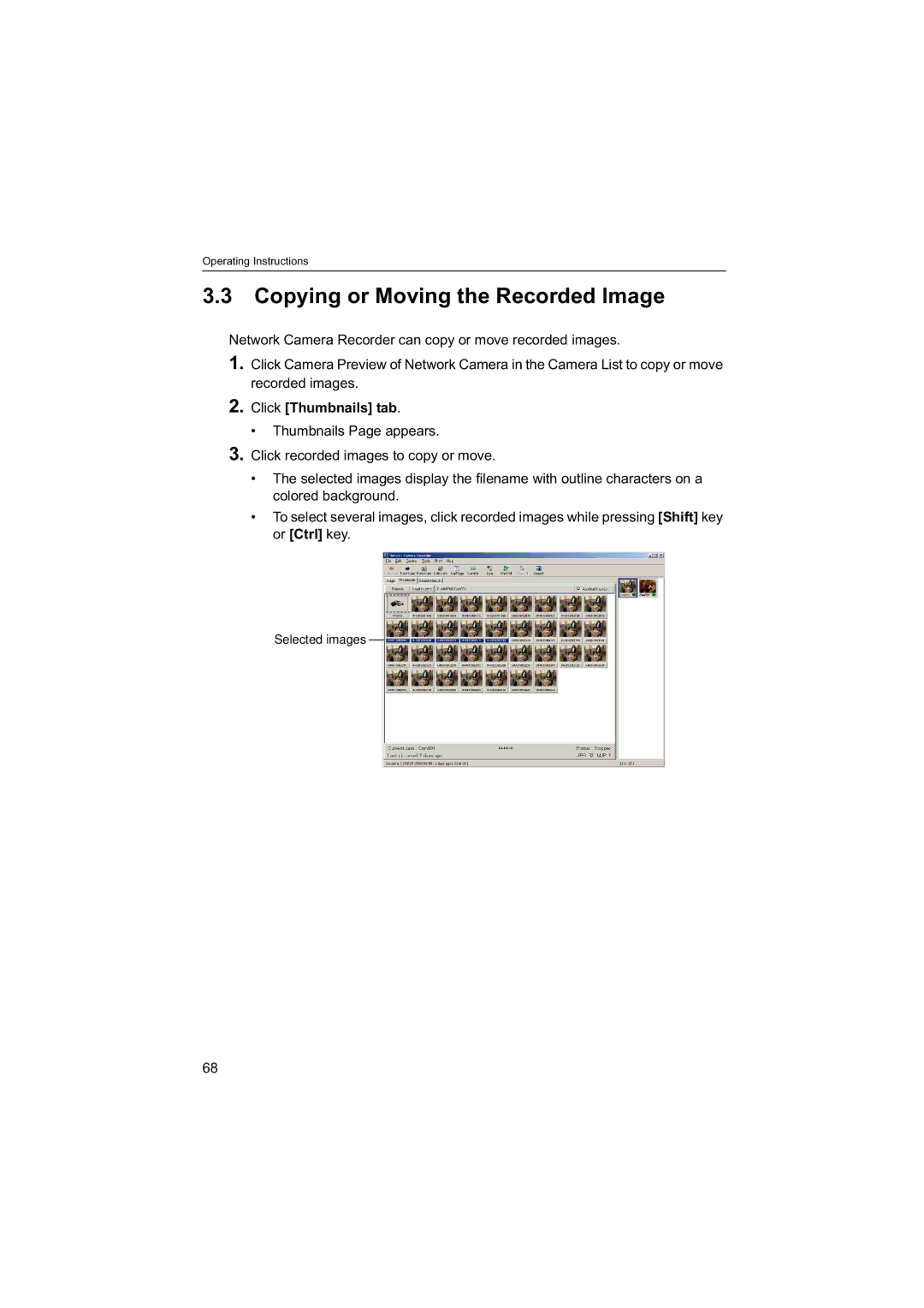 Panasonic BB-HNP60 operating instructions Copying or Moving the Recorded Image, Click Thumbnails tab 