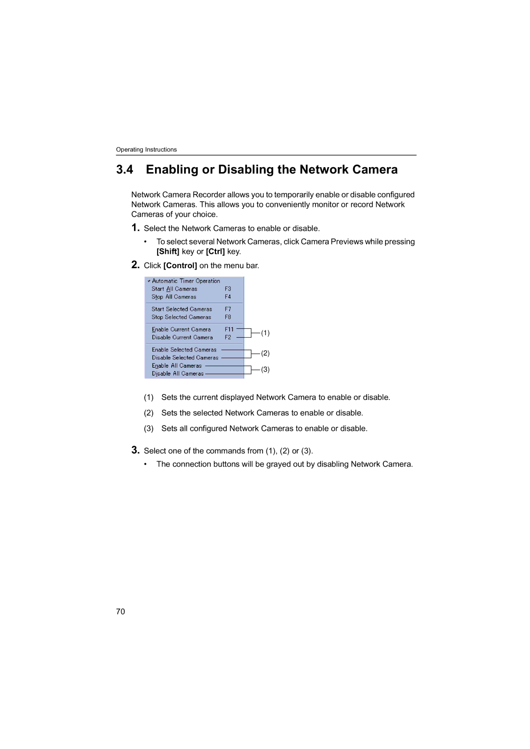 Panasonic BB-HNP60 operating instructions Enabling or Disabling the Network Camera 