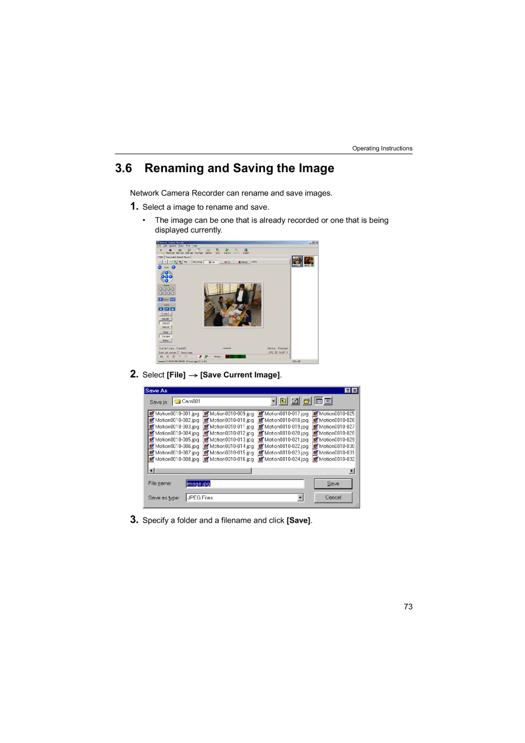 Panasonic BB-HNP60 operating instructions Renaming and Saving the Image, Select File Save Current Image 