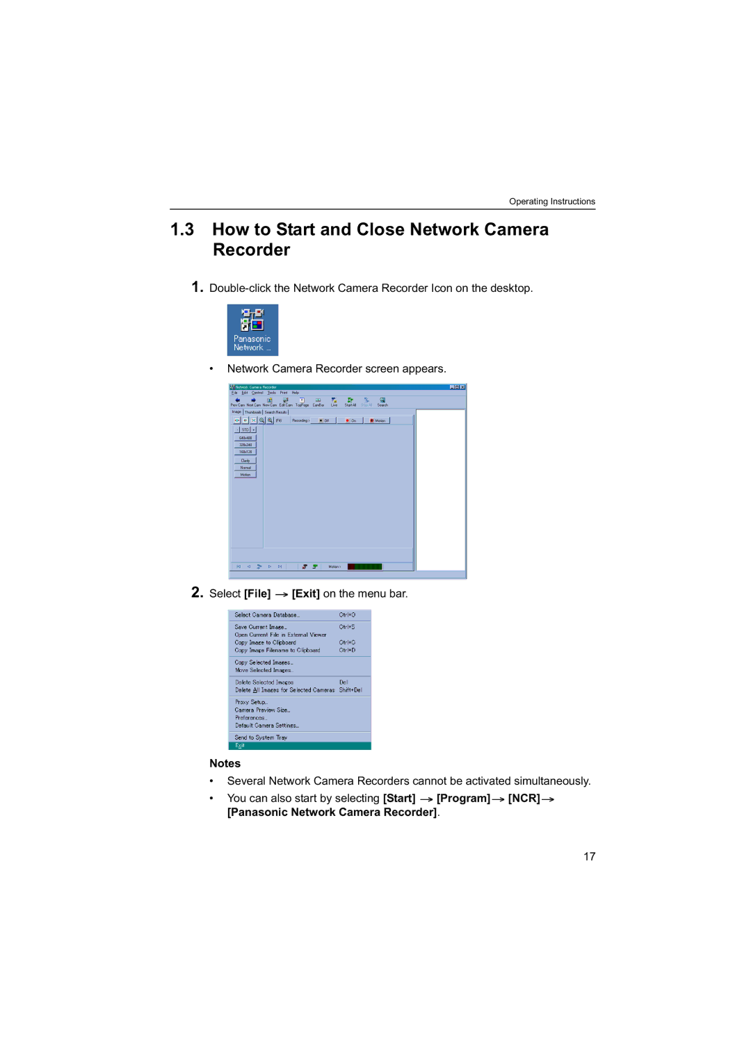 Panasonic BB-HNP60 operating instructions How to Start and Close Network Camera Recorder 