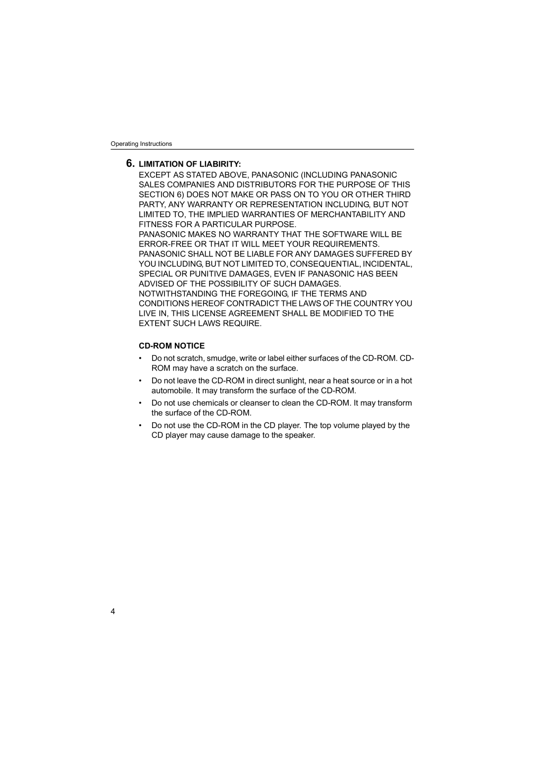 Panasonic BB-HNP60 operating instructions Limitation of Liabirity 