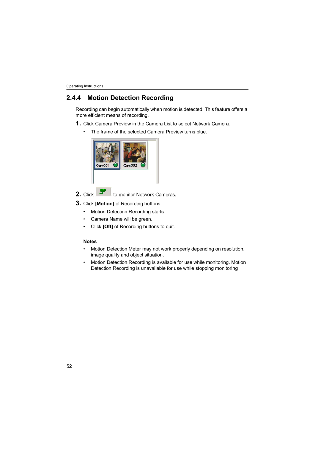 Panasonic BB-HNP60 operating instructions Motion Detection Recording 