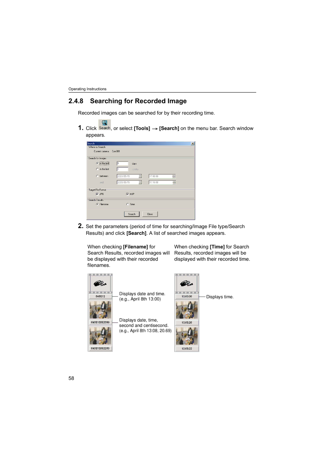 Panasonic BB-HNP60 operating instructions Searching for Recorded Image 