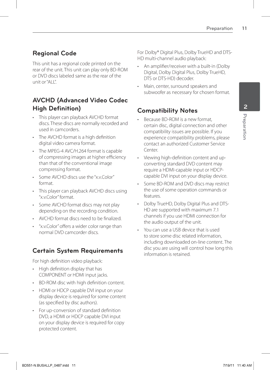 Panasonic BD611 owner manual Regional Code, Avchd Advanced Video Codec High Definition, Certain System Requirements 