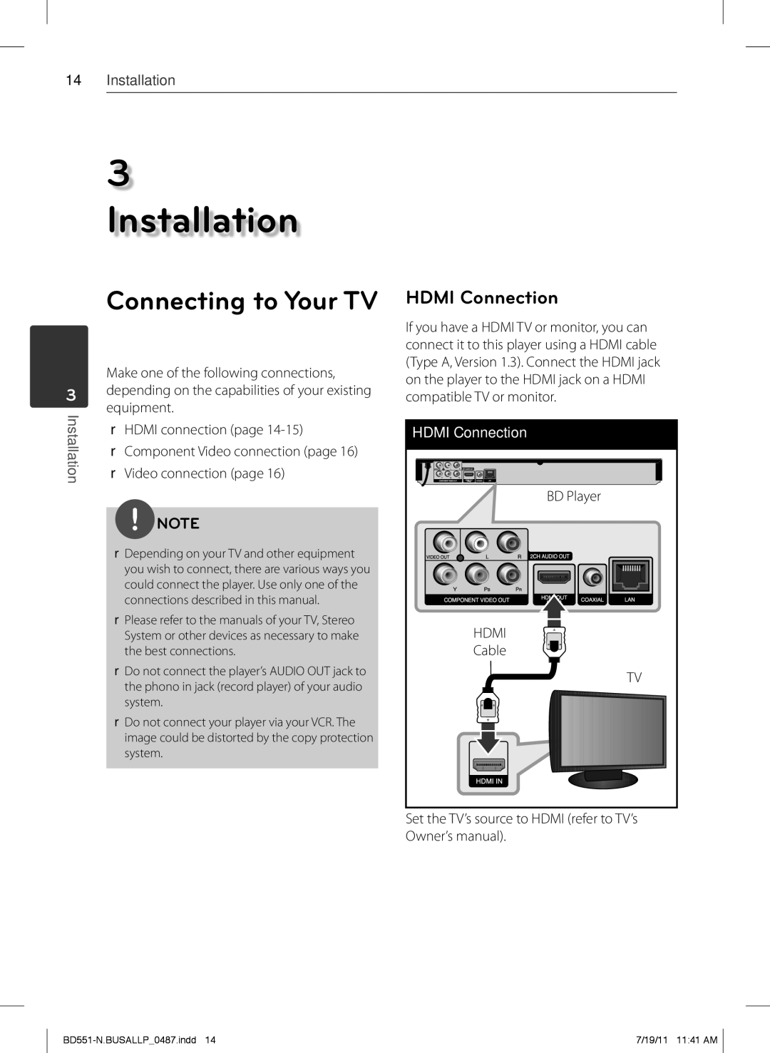 Panasonic BD611 owner manual Hdmi Connection 