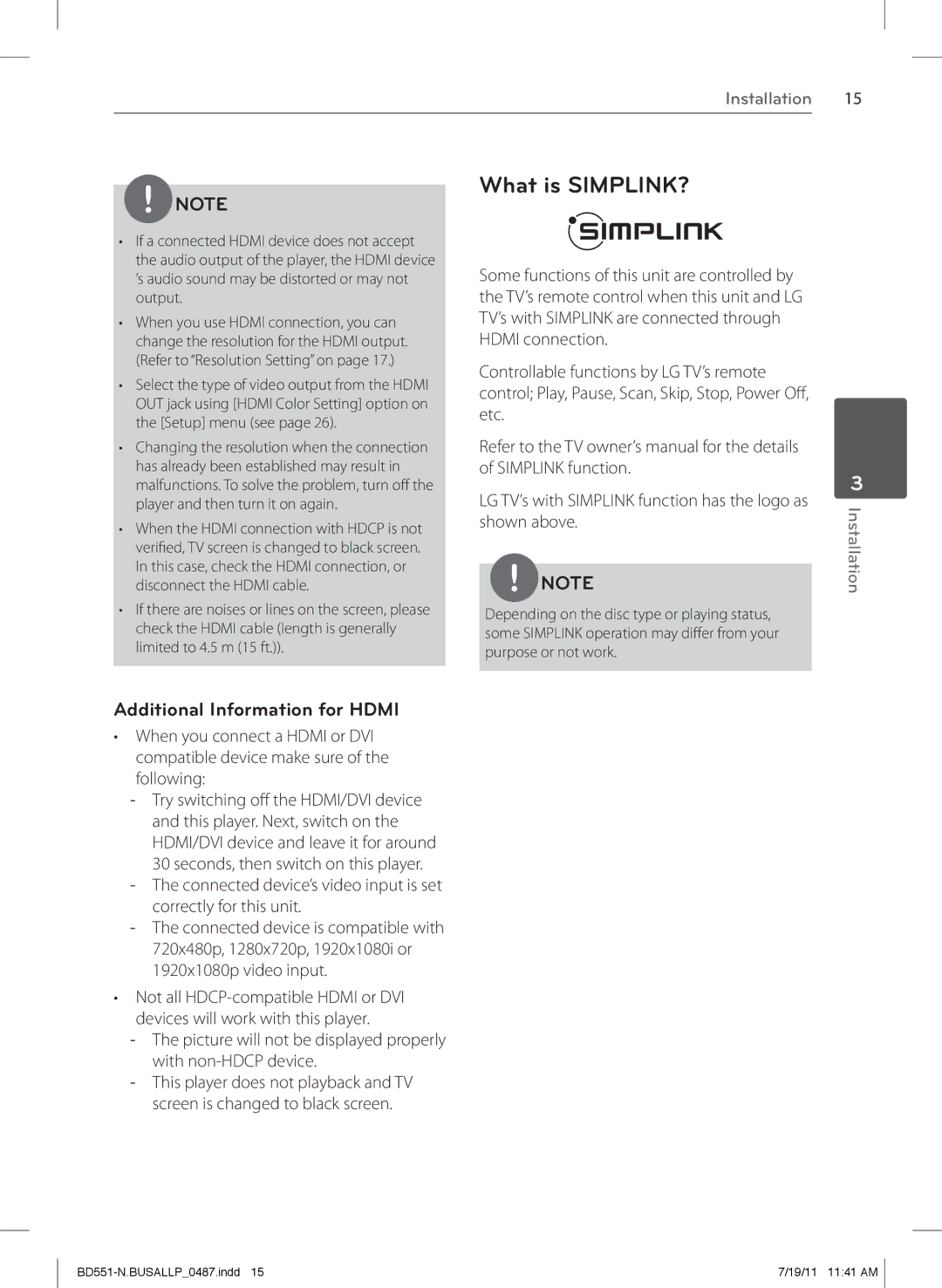 Panasonic BD611 owner manual What is SIMPLINK?, Additional Information for Hdmi 