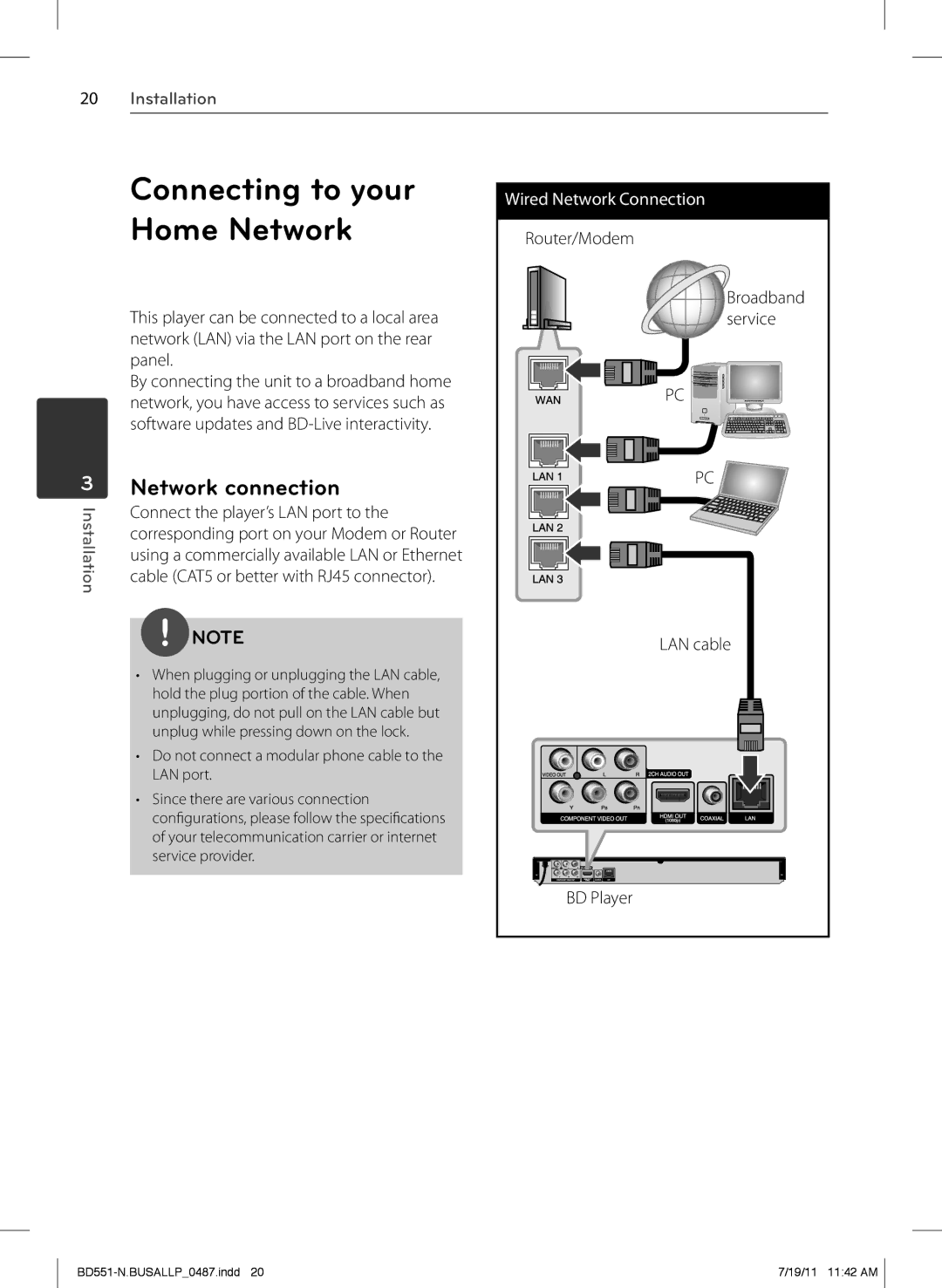 Panasonic BD611 owner manual Connecting to your Home Network, Network connection 