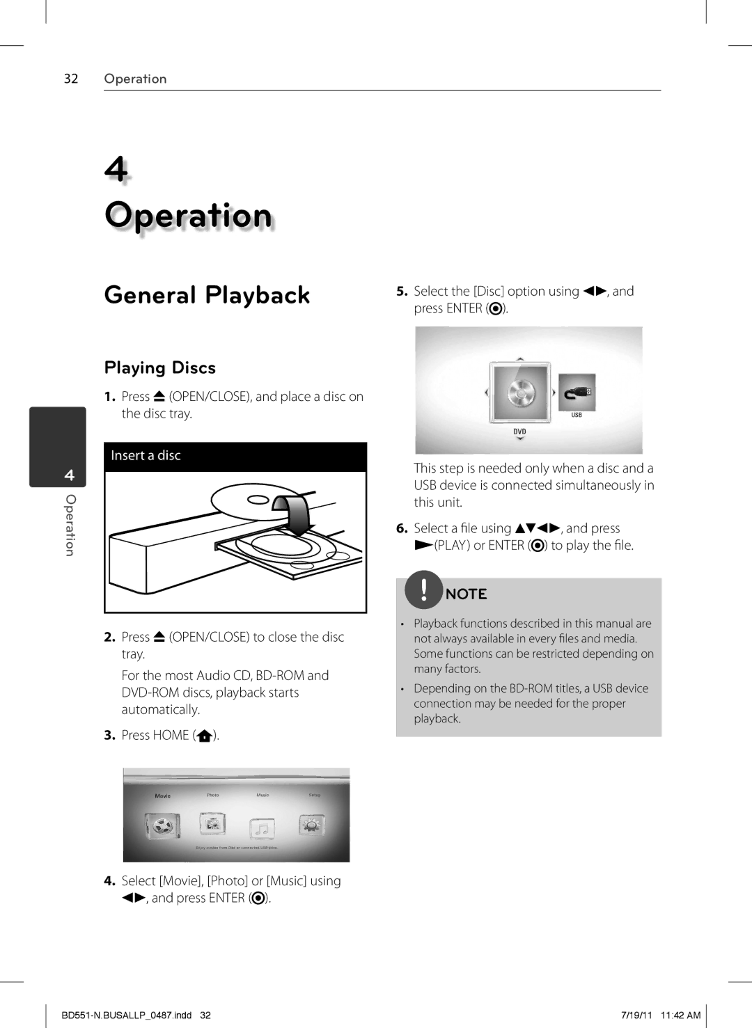 Panasonic BD611 owner manual General Playback, Playing Discs, Press ZOPEN/CLOSE, and place a disc on the disc tray 