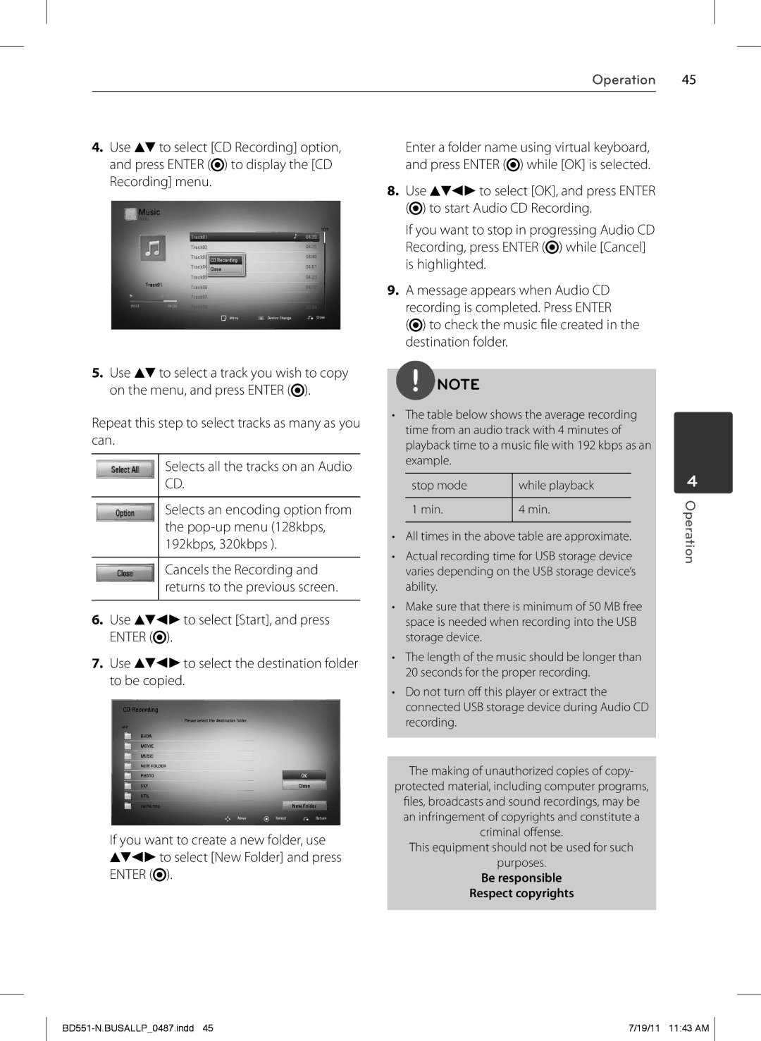 Panasonic BD611 owner manual To check the music file created in the destination folder 