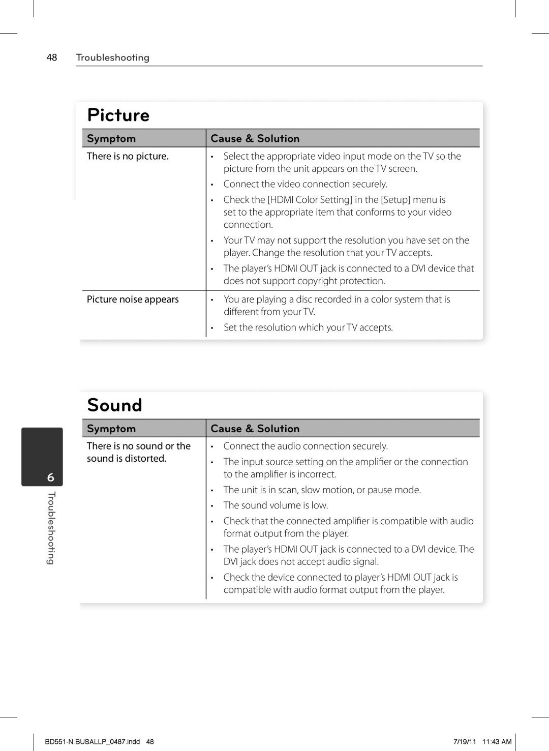 Panasonic BD611 owner manual Picture, Sound 