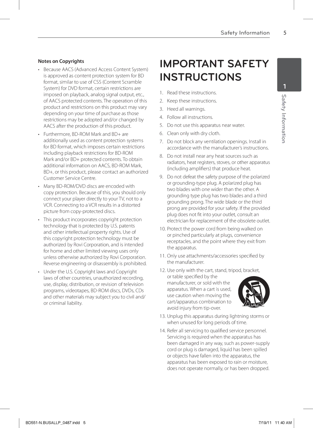 Panasonic BD611 owner manual Important Safety Instructions 