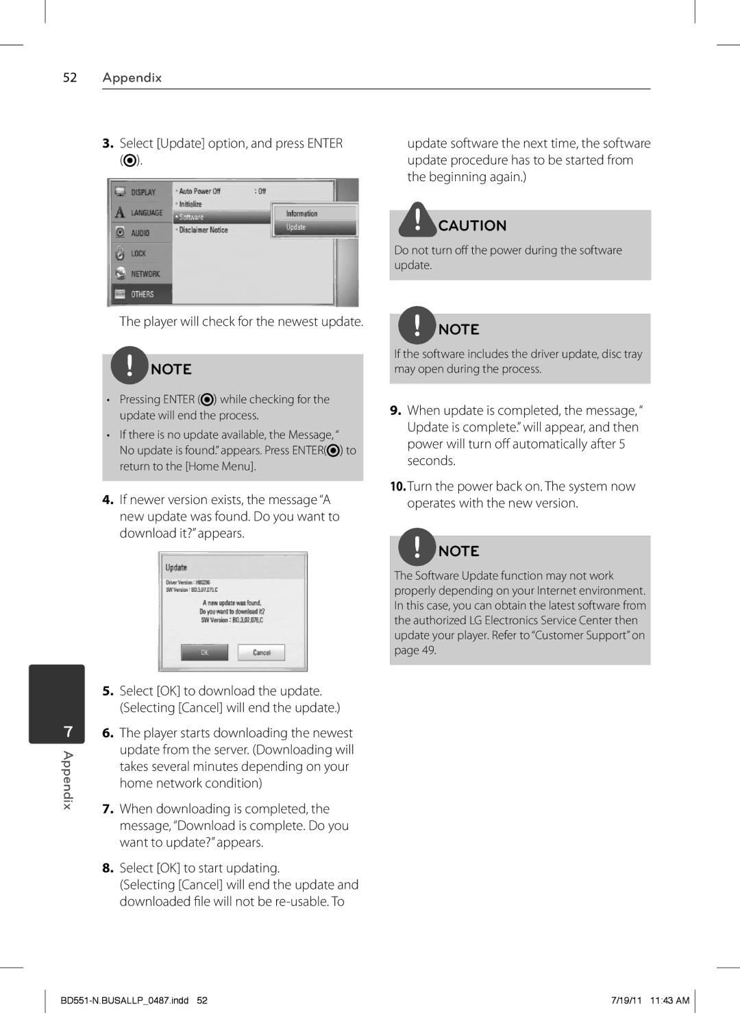 Panasonic BD611 owner manual Select Update option, and press Enter, Select OK to start updating 