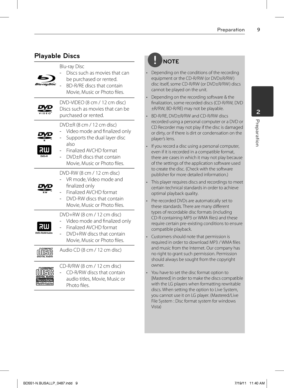 Panasonic BD611 owner manual Playable Discs 