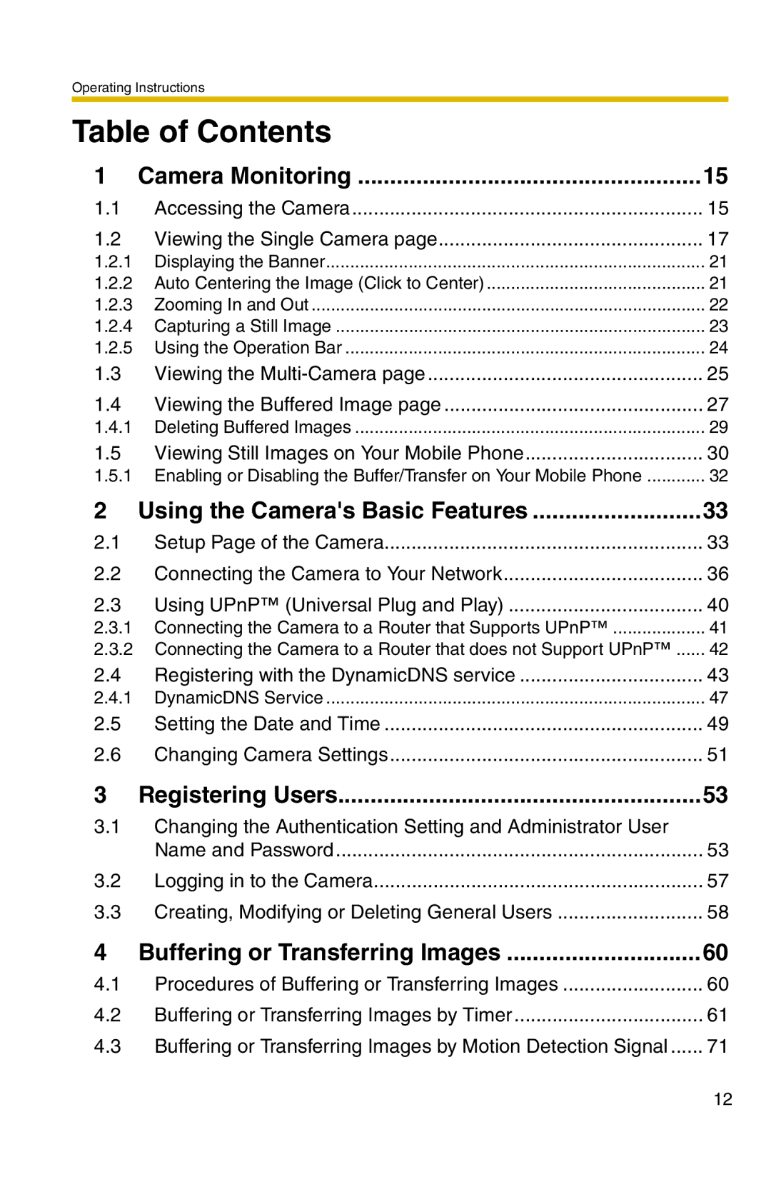 Panasonic BL-C1 operating instructions Table of Contents 