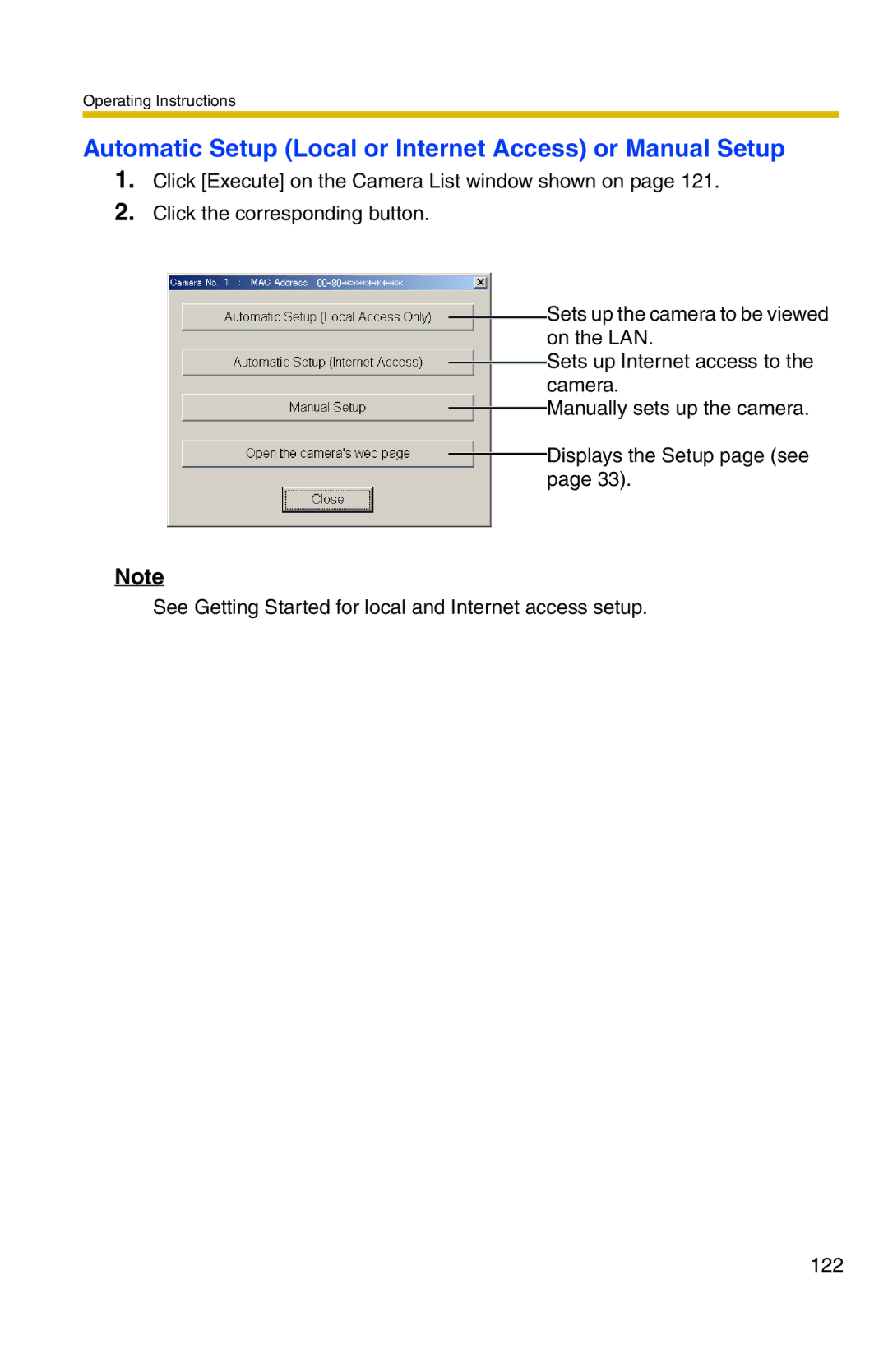 Panasonic BL-C1 operating instructions Automatic Setup Local or Internet Access or Manual Setup 