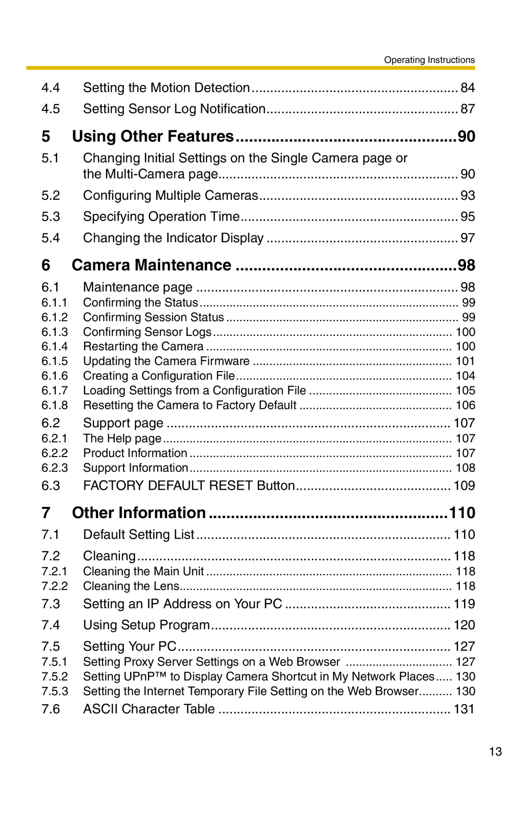 Panasonic BL-C1 operating instructions Camera Maintenance, Other Information, Using Other Features 