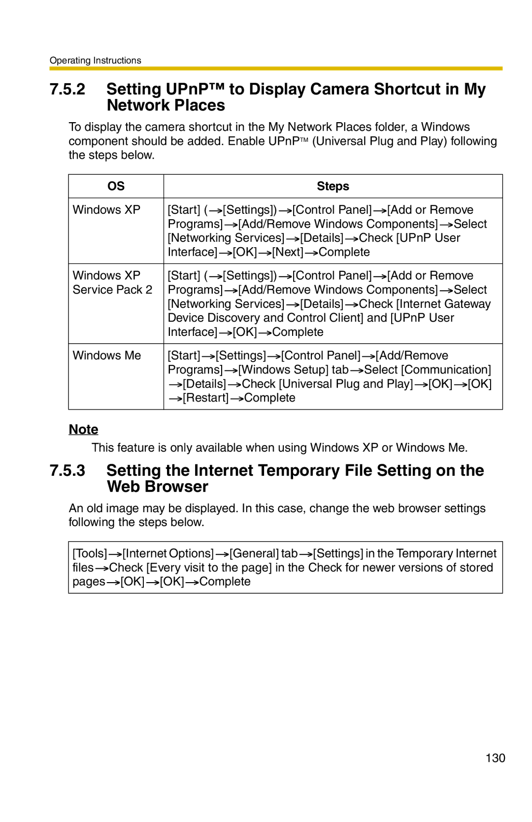 Panasonic BL-C1 operating instructions Setting UPnP to Display Camera Shortcut in My Network Places 