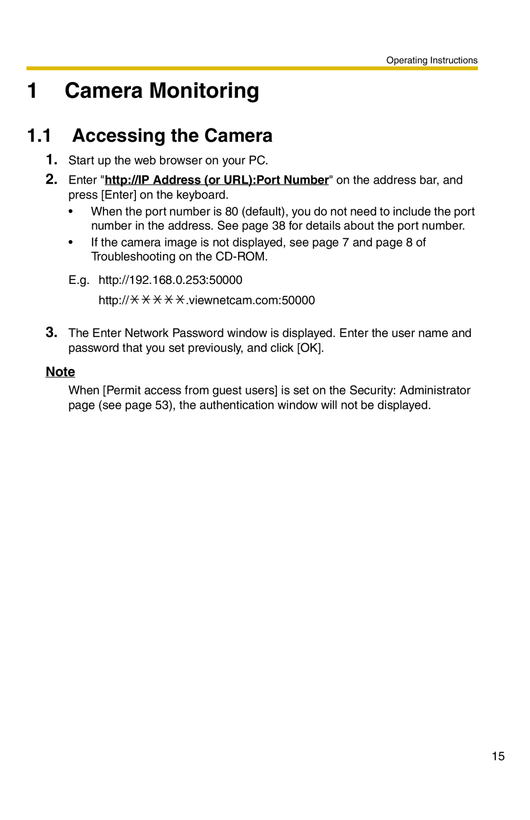 Panasonic BL-C1 operating instructions Camera Monitoring, Accessing the Camera 