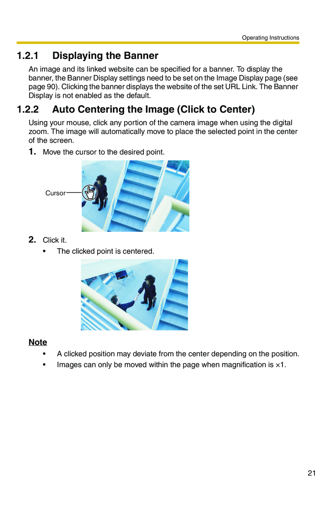 Panasonic BL-C1 operating instructions Displaying the Banner, Auto Centering the Image Click to Center 