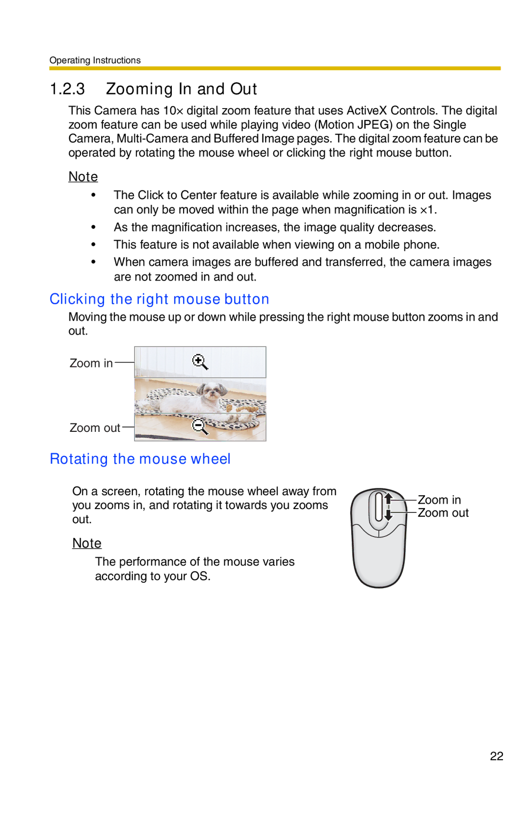 Panasonic BL-C1 operating instructions Zooming In and Out, Clicking the right mouse button, Rotating the mouse wheel 