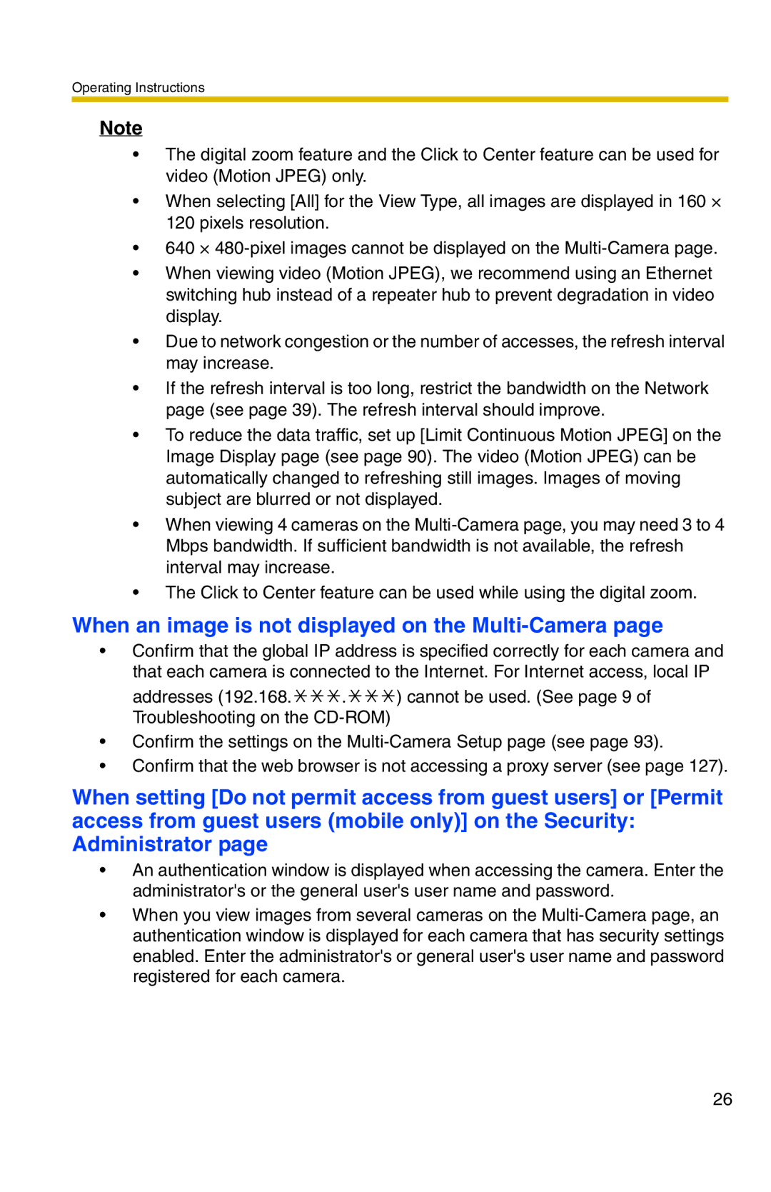 Panasonic BL-C1 operating instructions When an image is not displayed on the Multi-Camera 