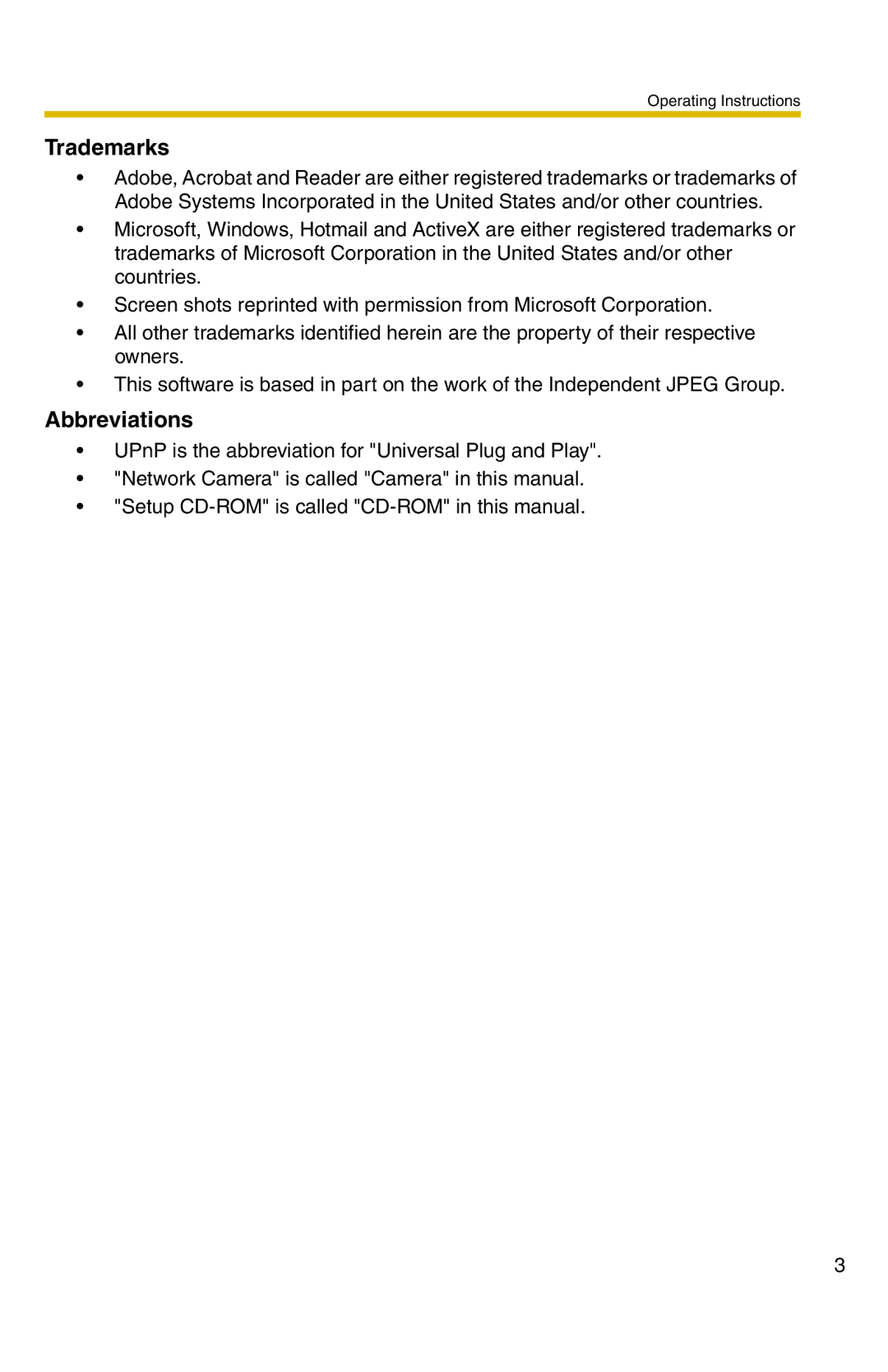 Panasonic BL-C1 operating instructions Trademarks 