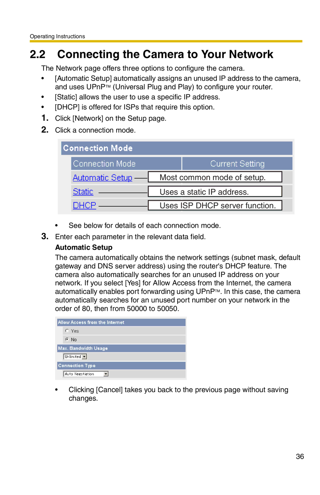 Panasonic BL-C1 operating instructions Connecting the Camera to Your Network, Automatic Setup 