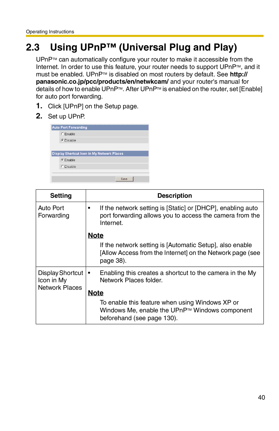 Panasonic BL-C1 operating instructions Using UPnP Universal Plug and Play 