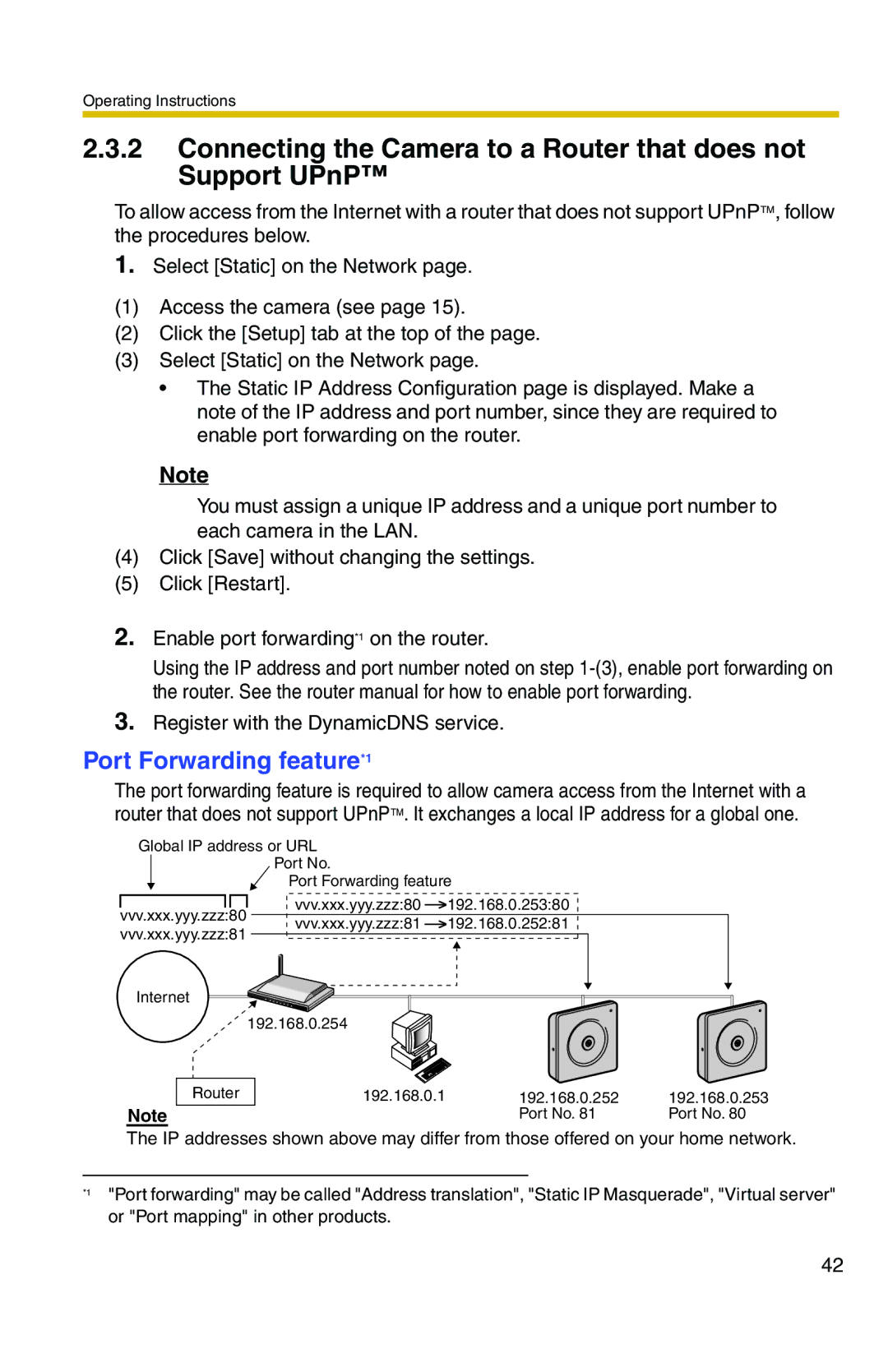 Panasonic BL-C1 Connecting the Camera to a Router that does not Support UPnP, Port Forwarding feature*1 