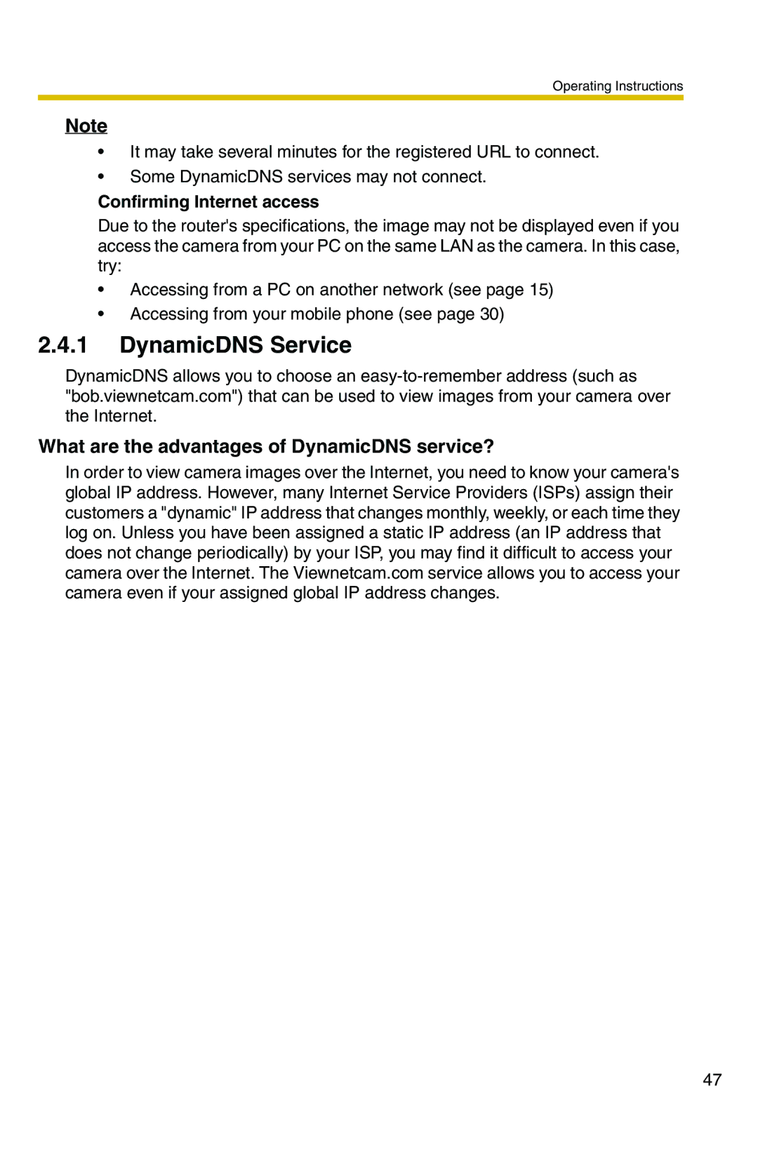 Panasonic BL-C1 operating instructions DynamicDNS Service, What are the advantages of DynamicDNS service? 