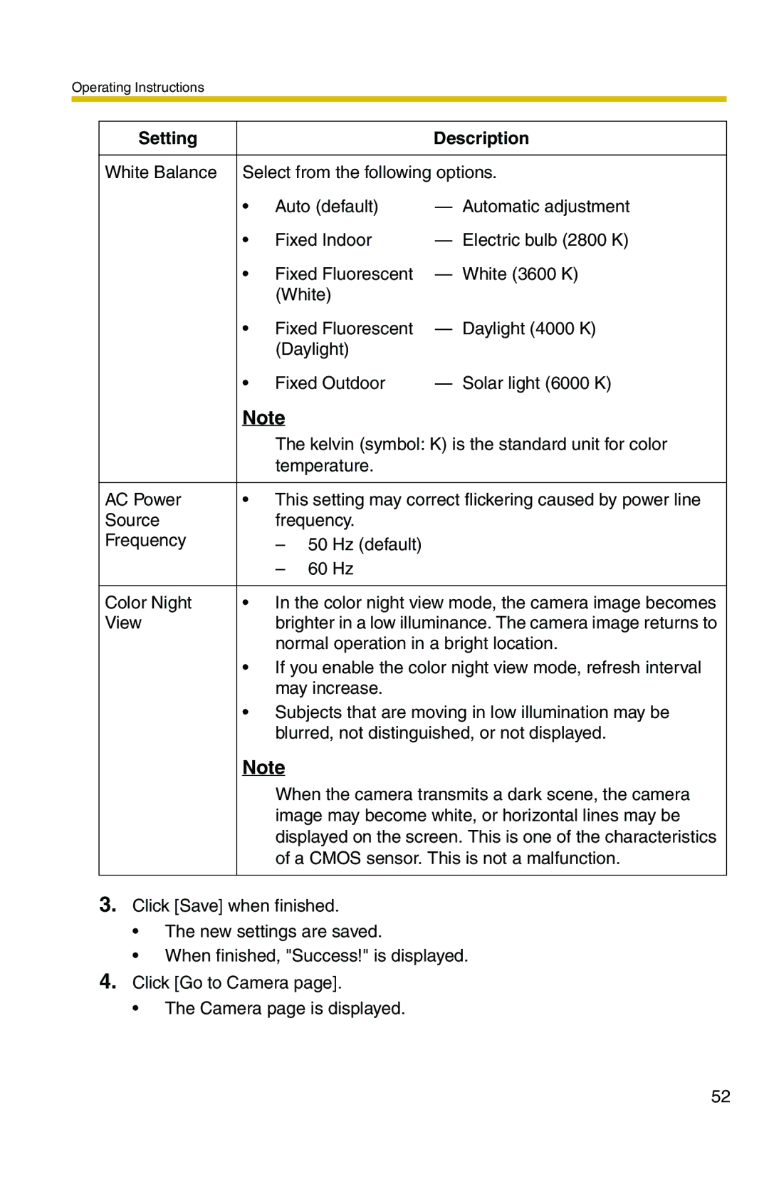 Panasonic BL-C1 operating instructions White Balance Select from the following options 